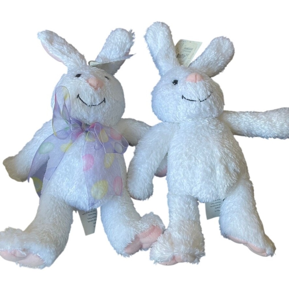 Hallmark Relaxin Rabbit Plush Set of 2 White Bunny Stuffed Animal Easter Fuzzy